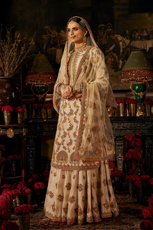 Ivory Peacock Kurti-Sharara
