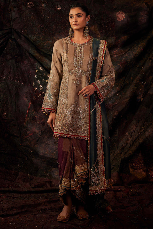 Grey Multi & Peacock Green Lungi Set