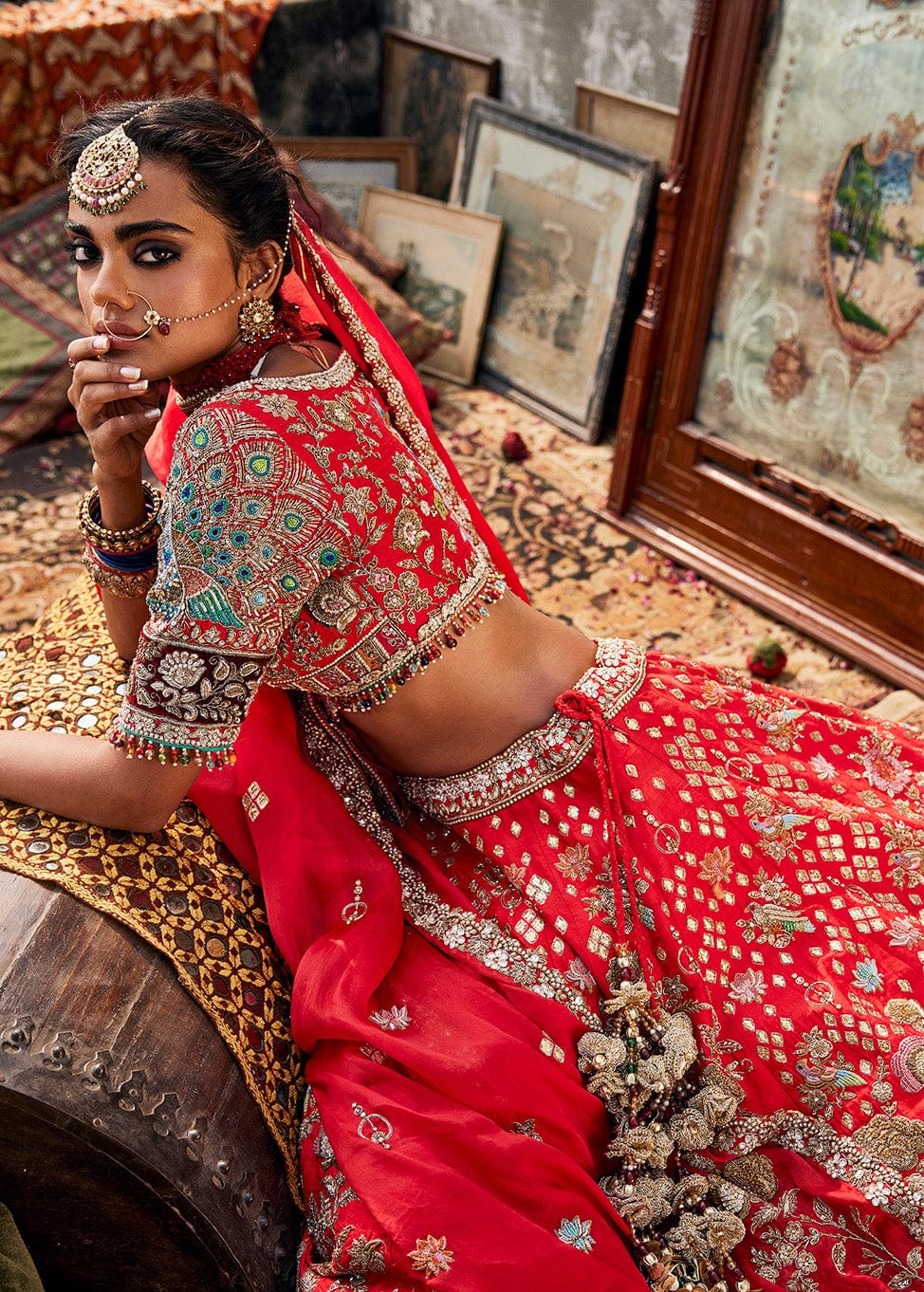 Lush Red Peacock Lehenga