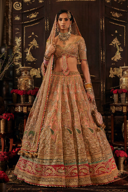 Peach Pink Peacock Lehenga