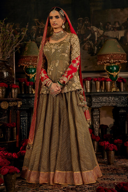 Deep Earthy Green Tulle Kurti Lehenga