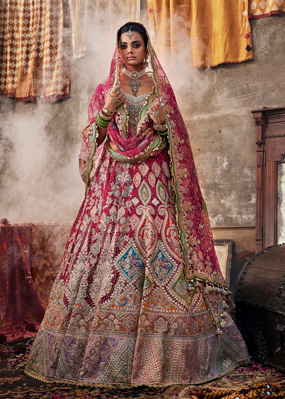 Vivid Rani Pink Paisley Lehenga