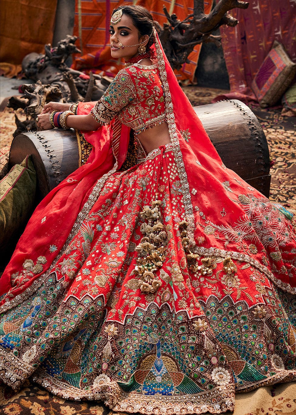 Lush Red Peacock Lehenga