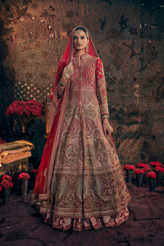 Deep Red Embroidered Lehenga