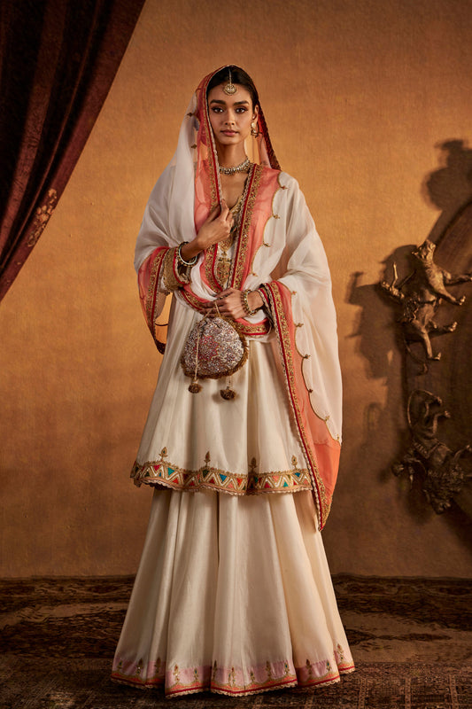 Ivory Peacock Sharara Set