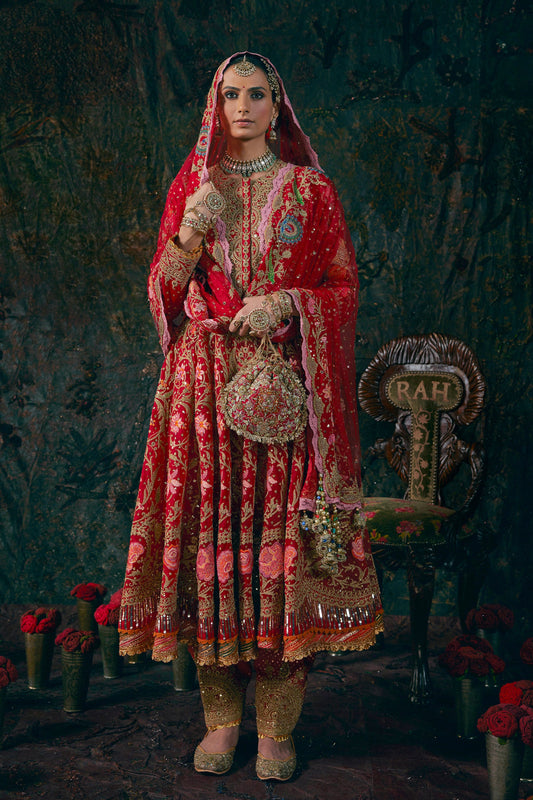 Deep Red Floral Kalidar Set