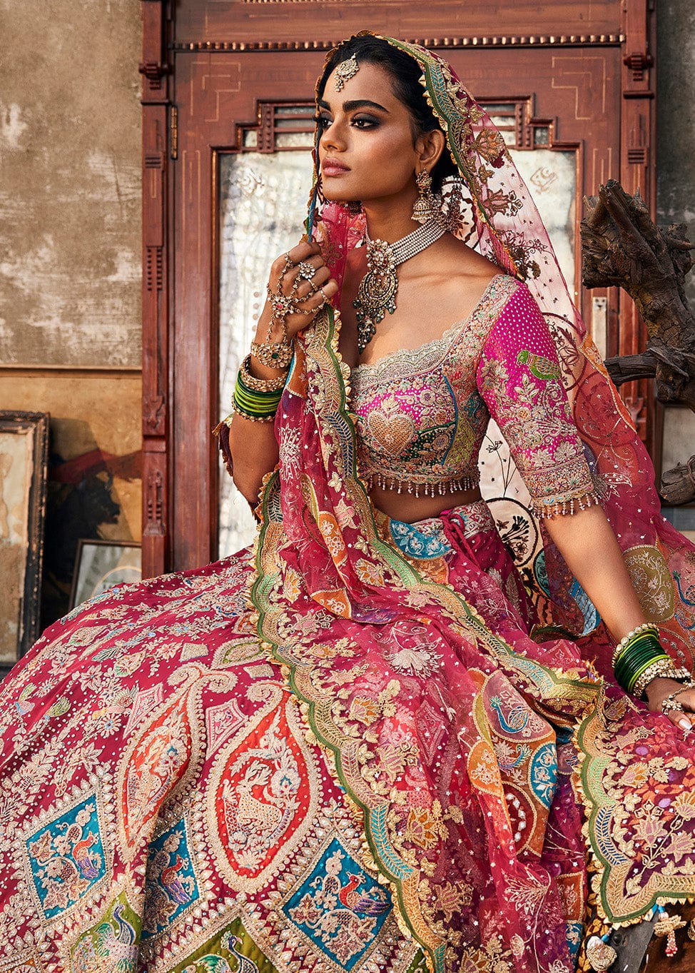 Vivid Rani Pink Paisley Lehenga