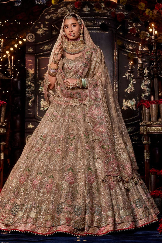 Beige Gold Persian Floral Lehenga Set