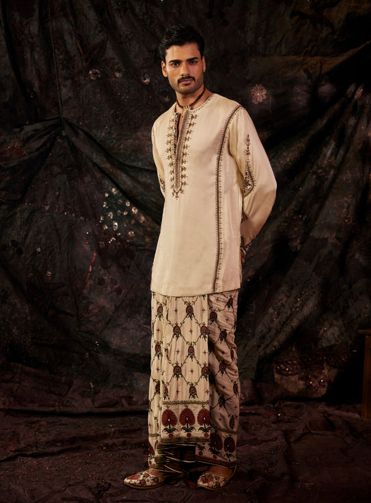 Ivory Embroidered Lungi Set