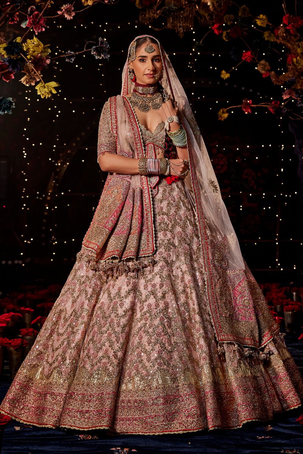 Frosted Pink Chevron Lehenga Set
