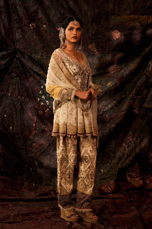 Ivory Tulle Kalidar Kurta Set