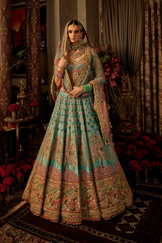 Aqua Blue Silk Lehenga
