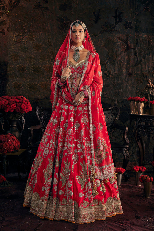 Scarlet Red Phoenix Lehenga