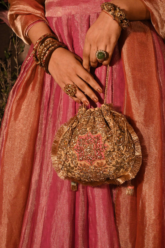 Gold-Hued Pink Naqsh Noor Potli