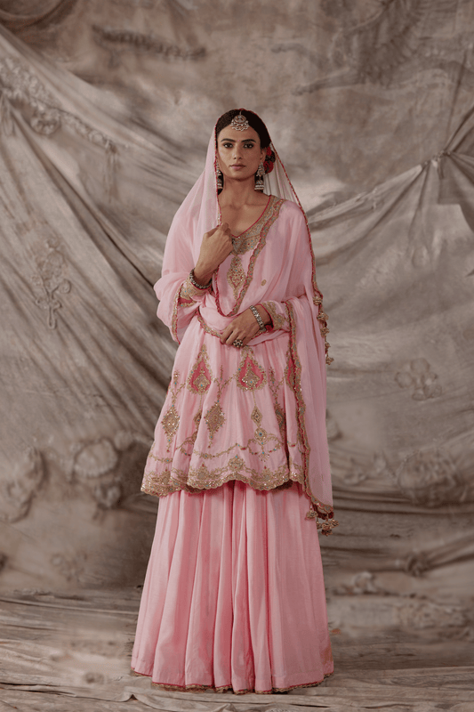 Pale Pink Kalidar- Sharara Set