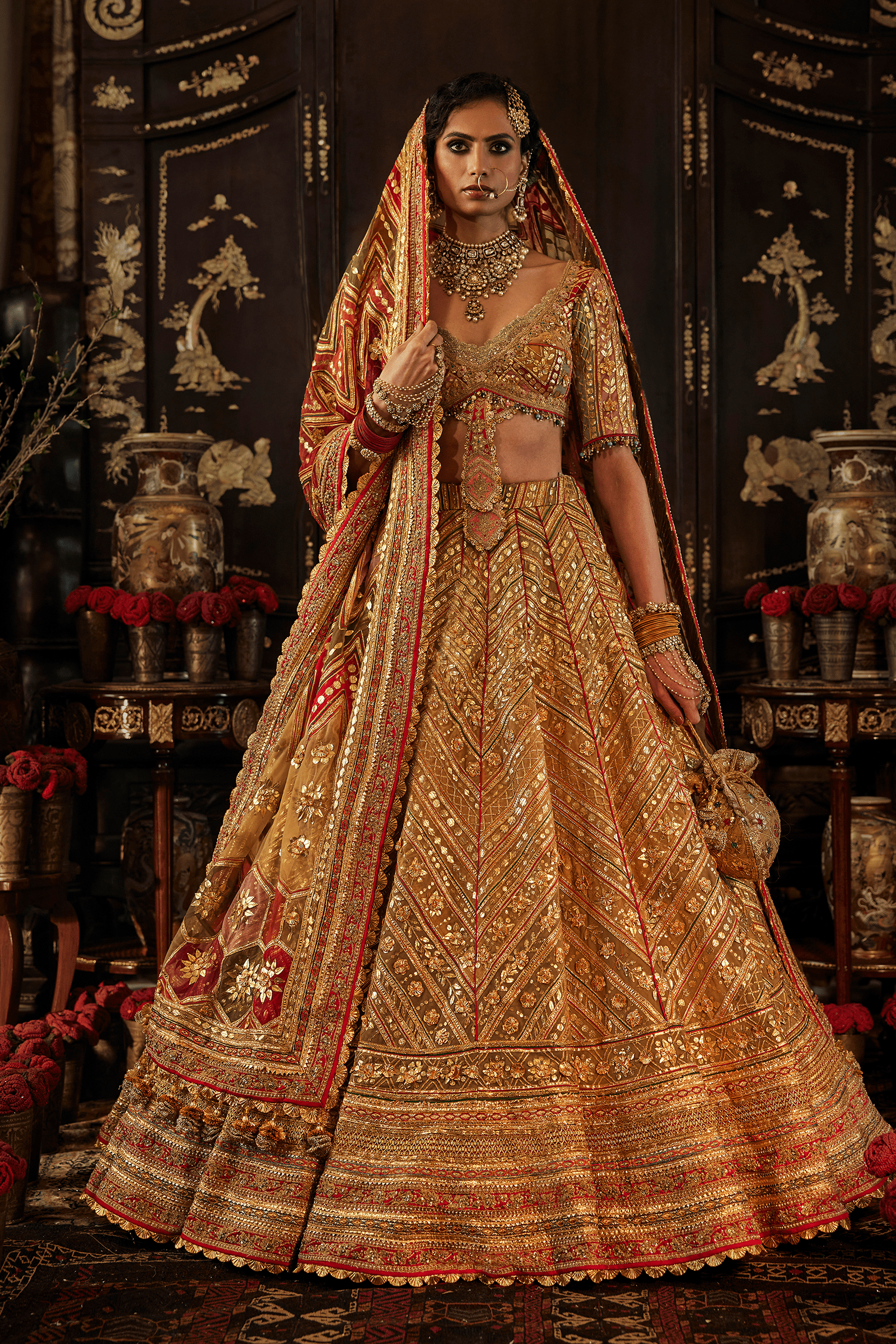 Molten Gold Gota Lehenga Rimple & Harpreet Molten Gold Gota Lehenga Rimple & Harpreet