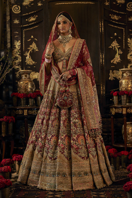 Deep Ruby Posy Lehenga