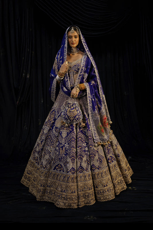 Deep Blue Silk Lehenga