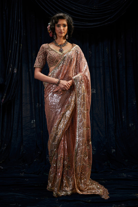 Earthy Blush Tulle Saree