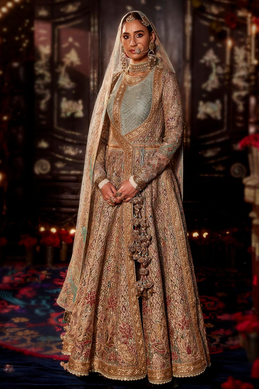 Pale Blue Mughal Jaali Angrakha