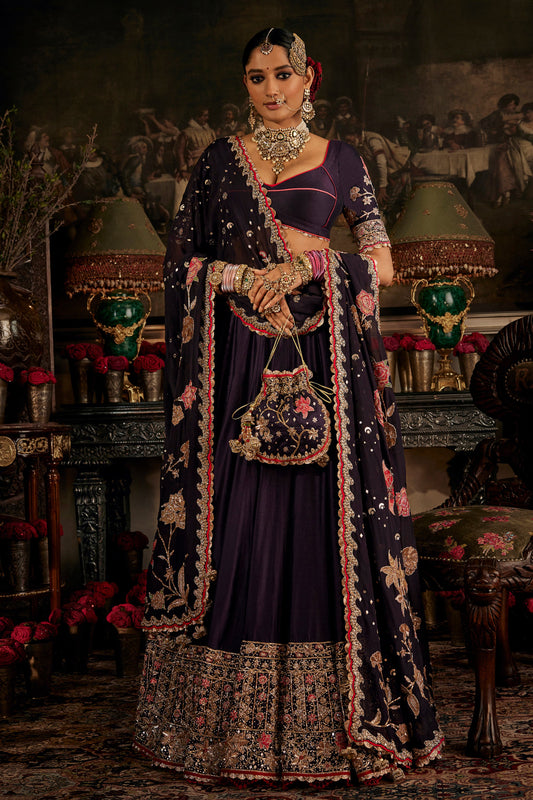 Deep Purple Silk Lehenga