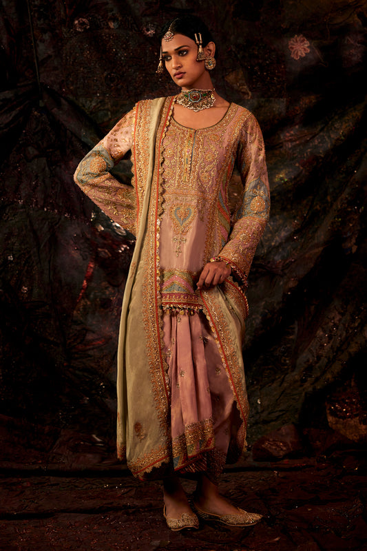 Earthy Pink Embroidered Lungi Set