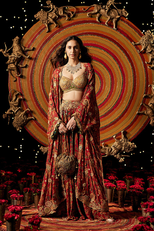 Maroon Vintage Print Kaftan Jacket