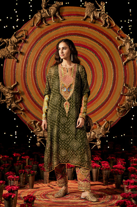 Deep Green Bandhej Kaftan