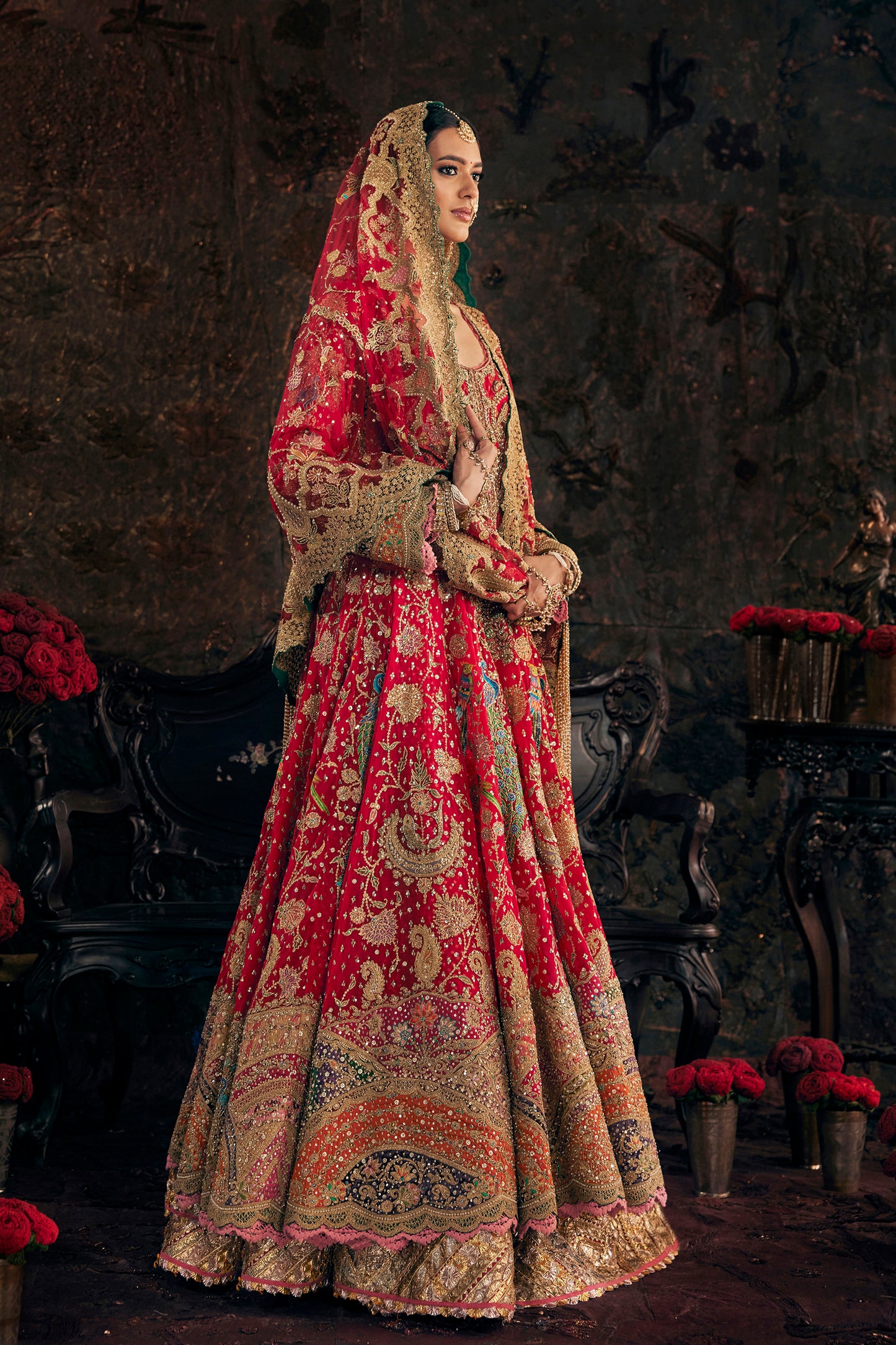 Vivid Red Kalidar With A Skirt