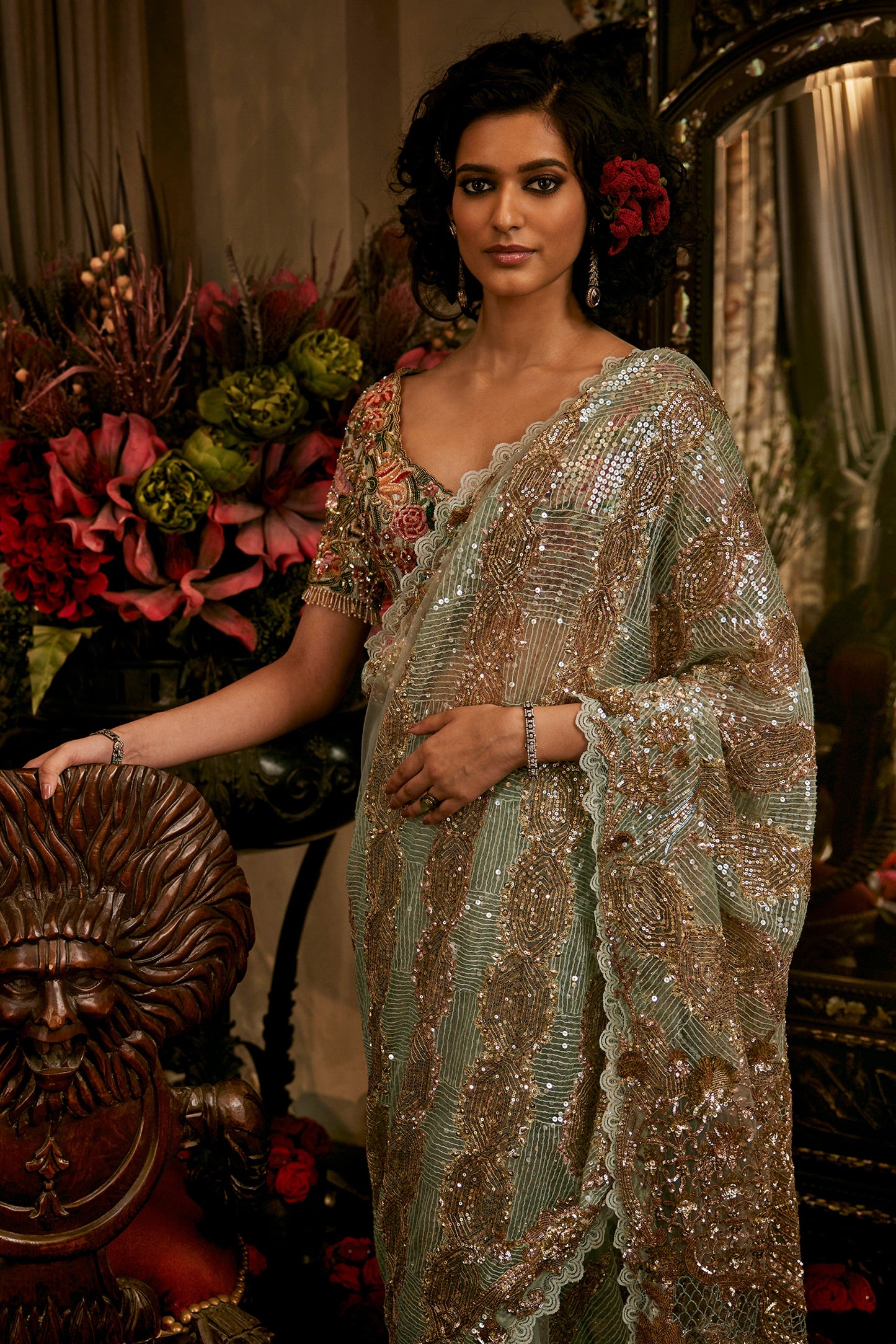 Frosted Blue "Potrait Of A Lady" Saree