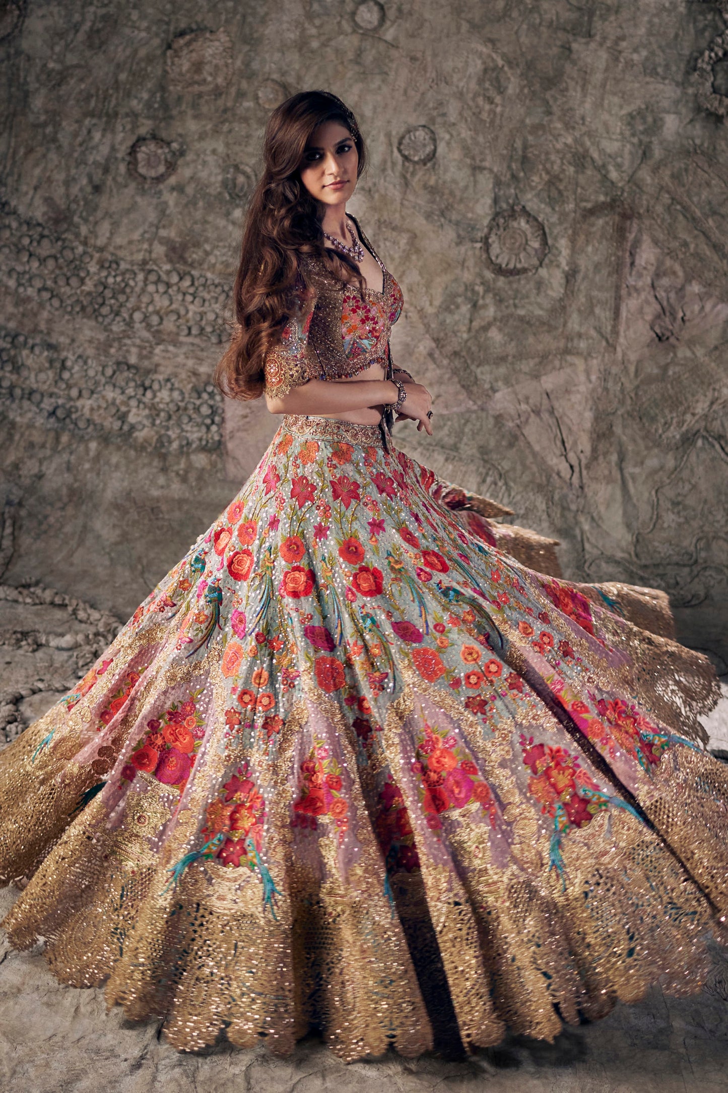 Ice Blue Rose Tapestry Lehenga