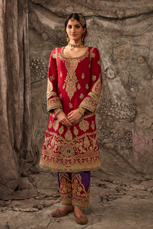 Antique Red Embroidered Kurta Set
