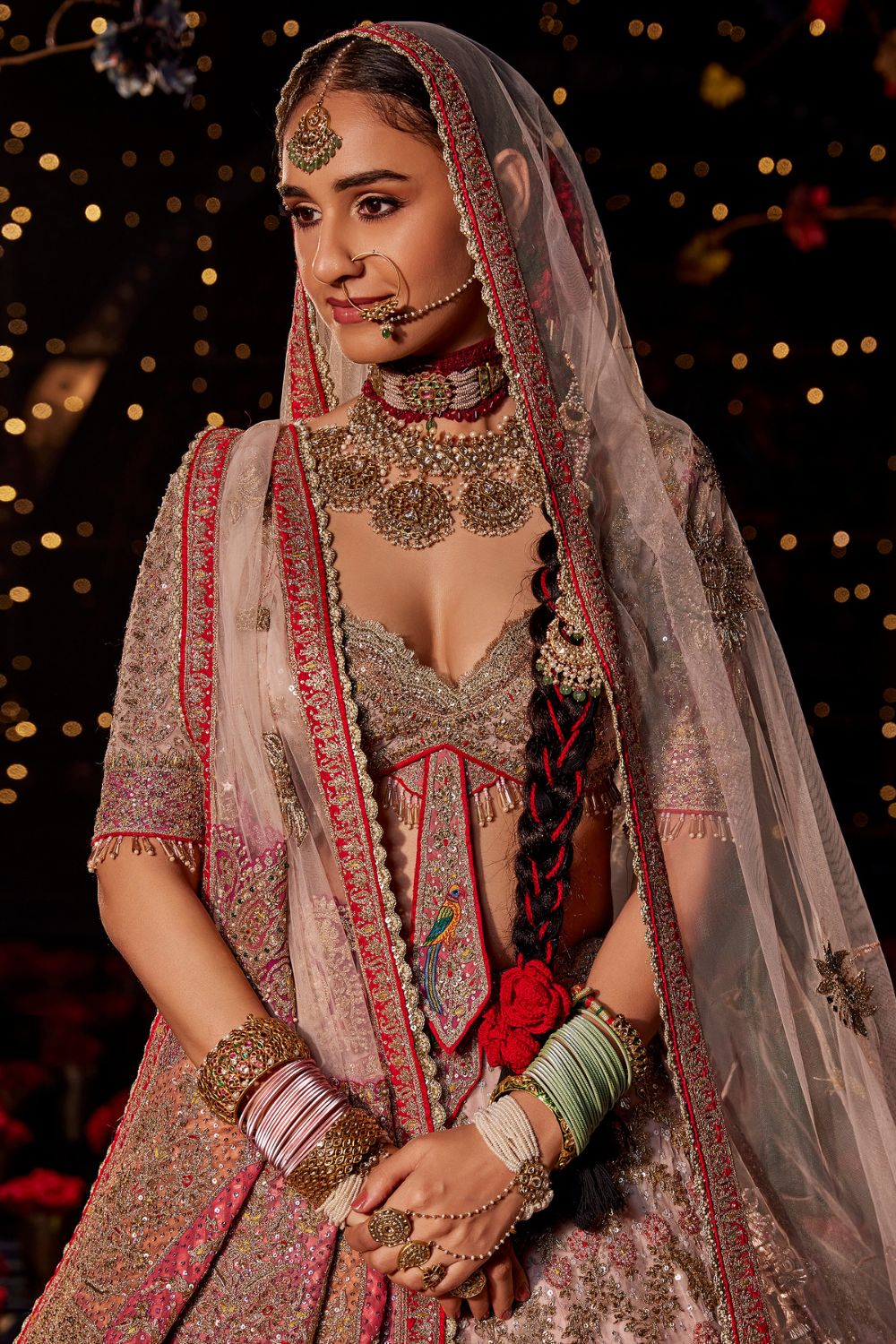 Frosted Pink Chevron Lehenga Set