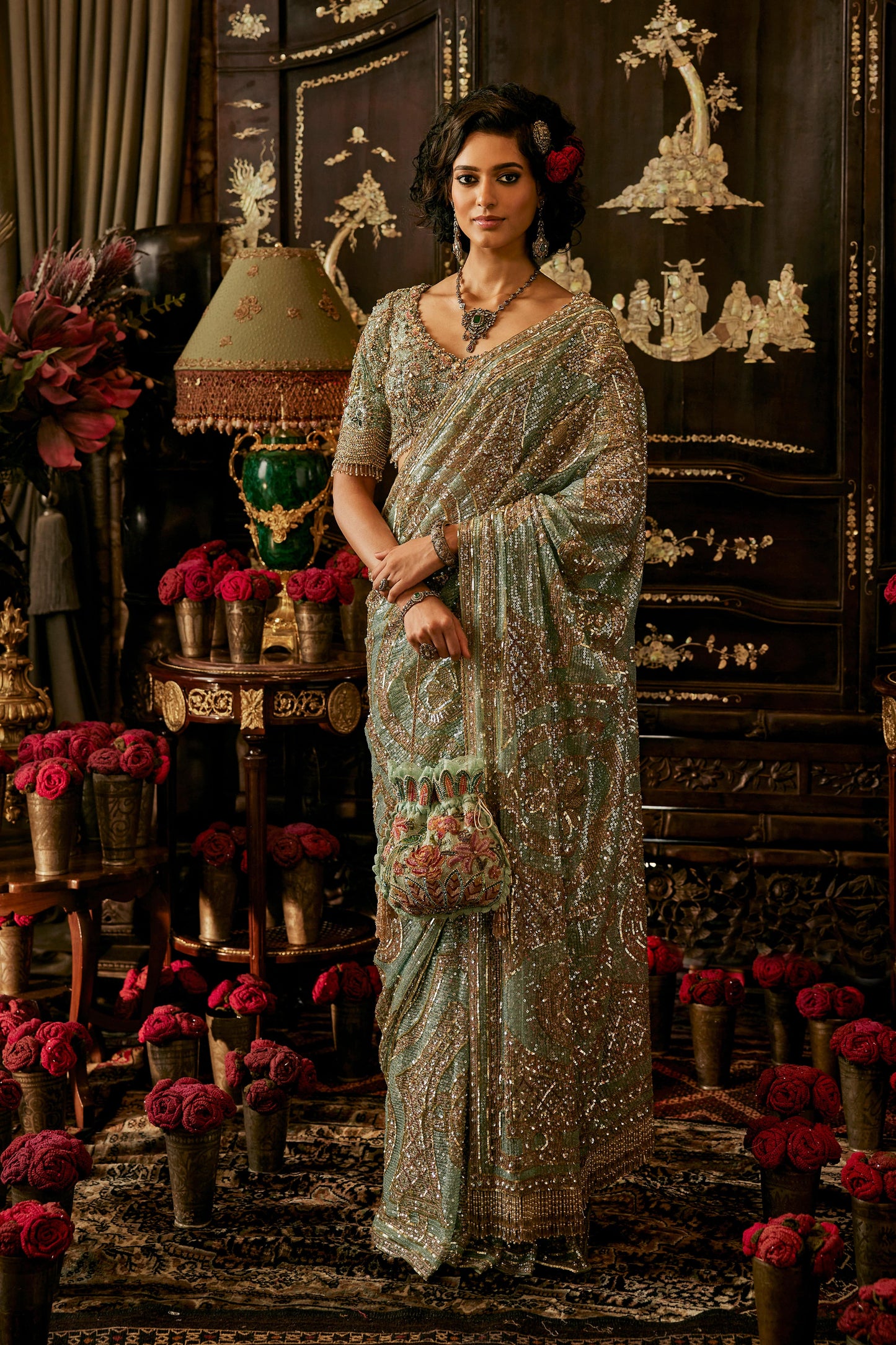 Frosted Green Tulle Saree