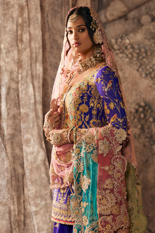 Indigo Embroidered Sharara Set