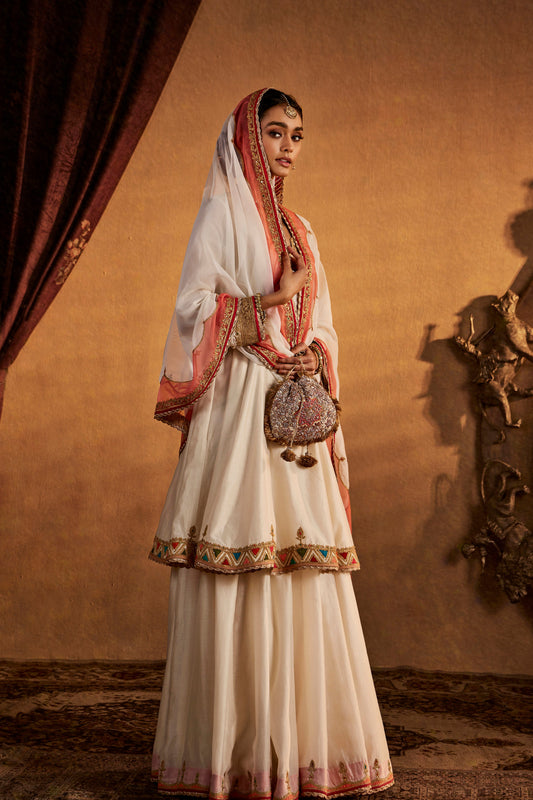 Ivory Peacock Sharara Set