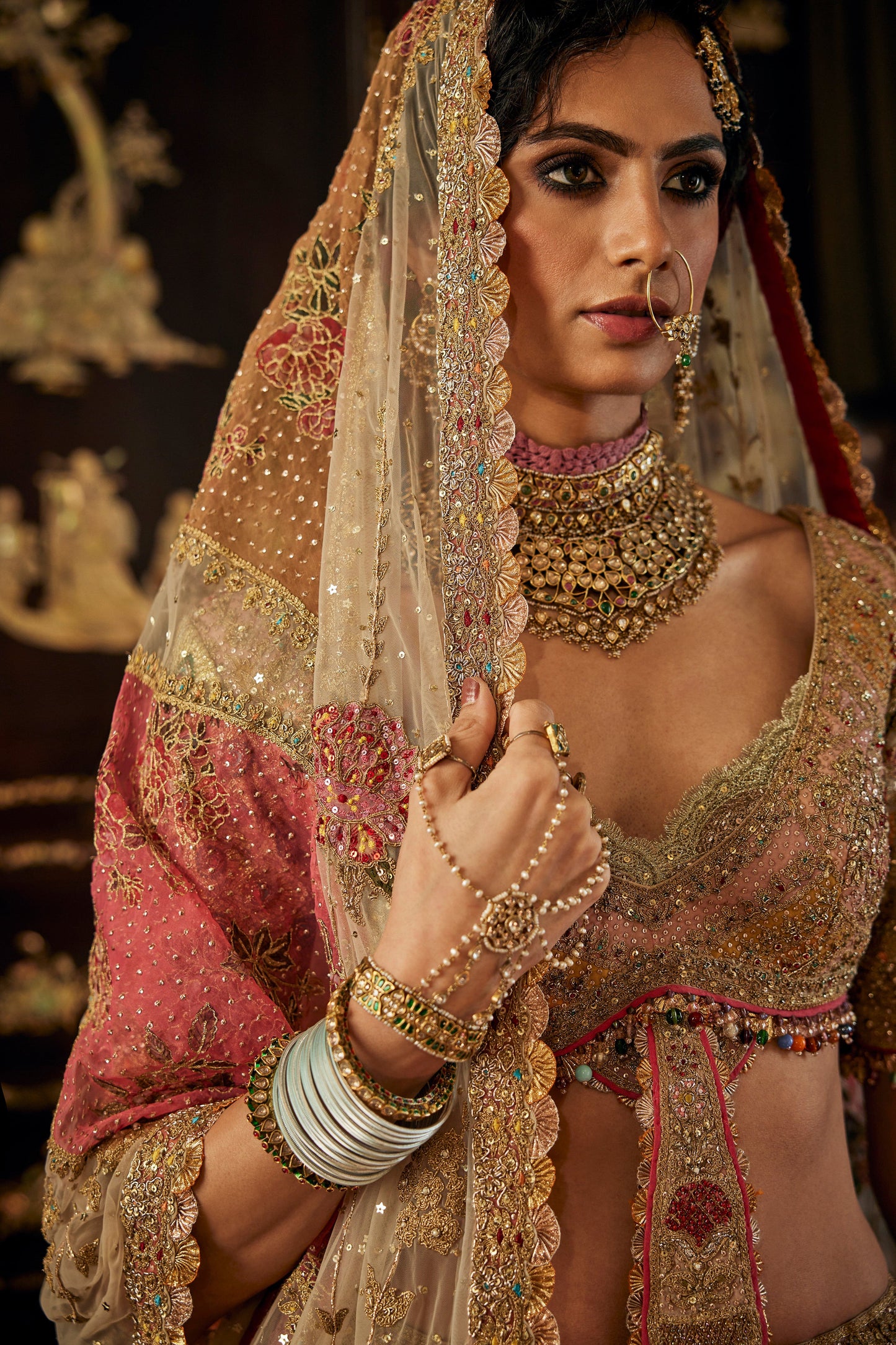 Ivory Peacock Tulle Lehenga