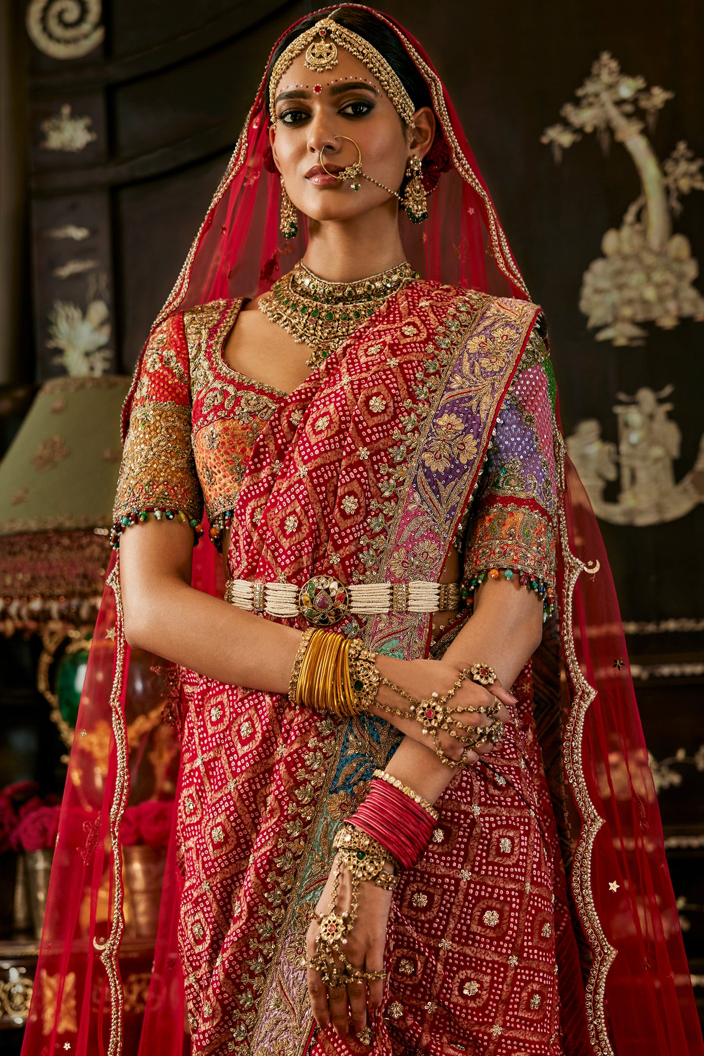 Red Vintage Gharchola Saree