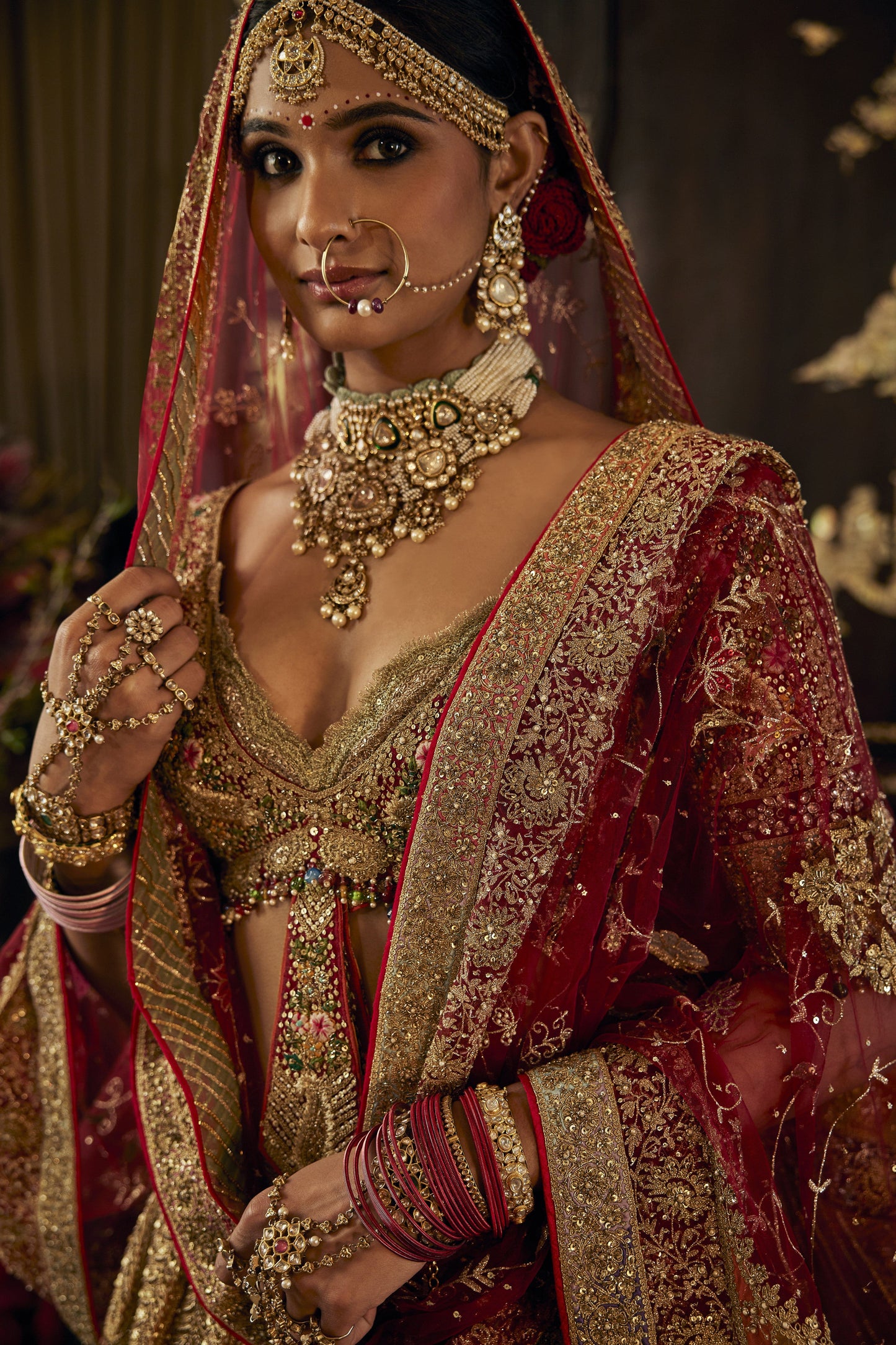 Deep Ruby Posy Lehenga