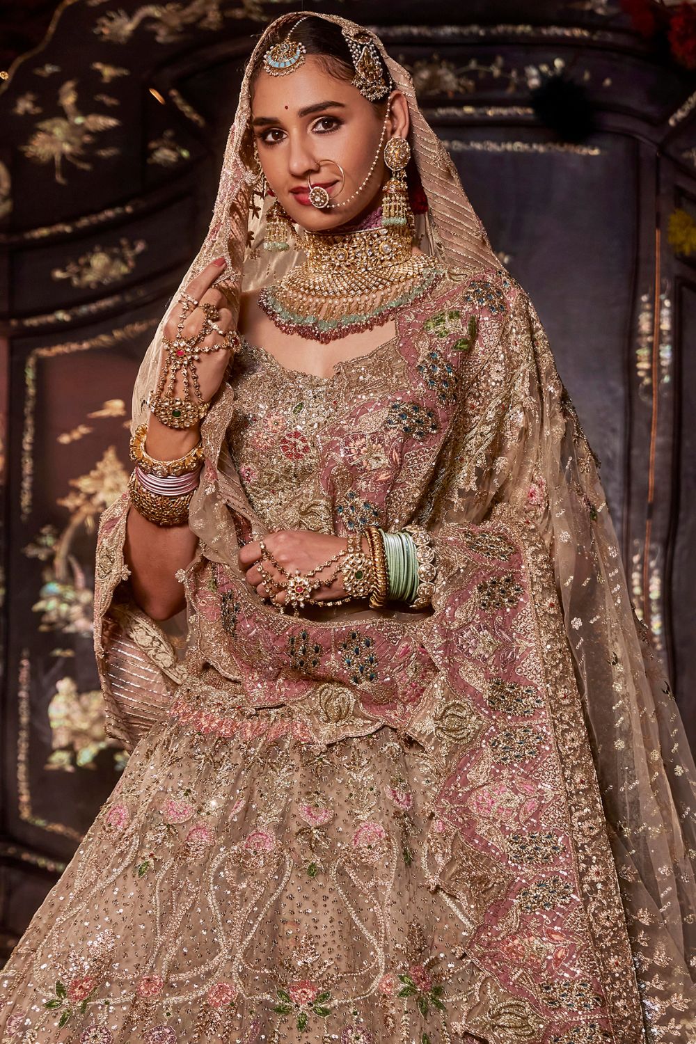 Beige Gold Persian Floral Lehenga Set