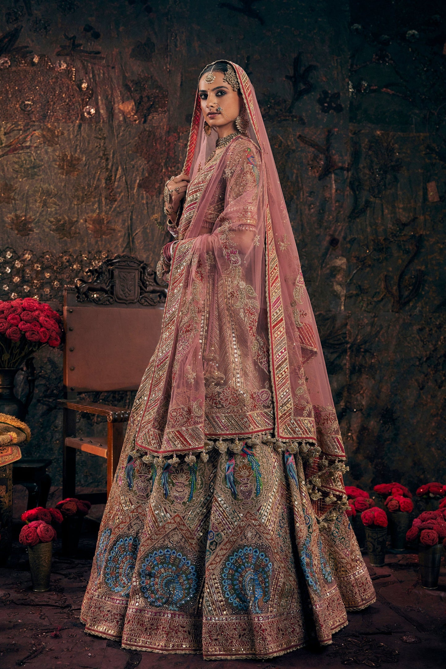 Blush Pink Avian Embroidered Lehenga