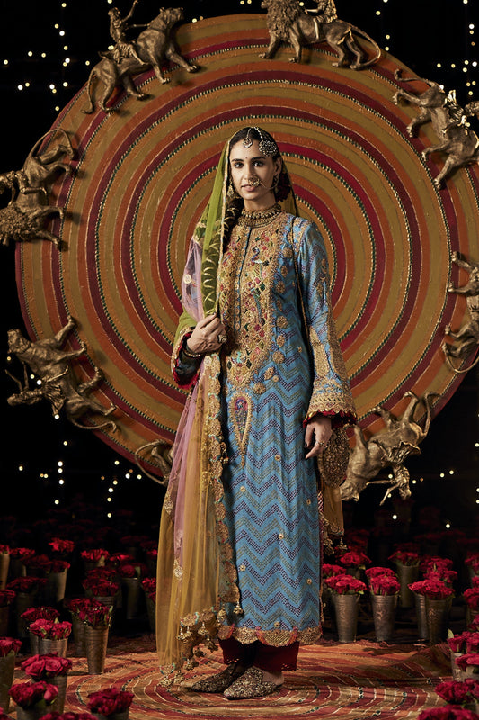 Turquoise Leheriya Kurta