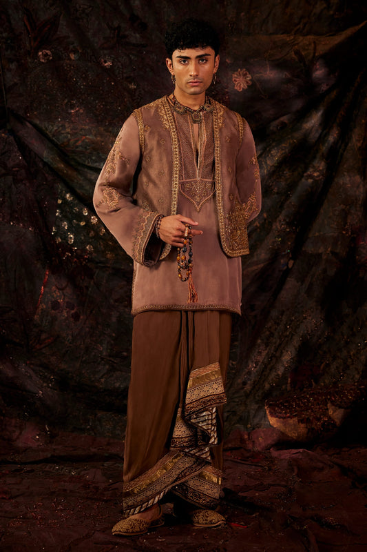 Blush Grey & Brown Lungi Set