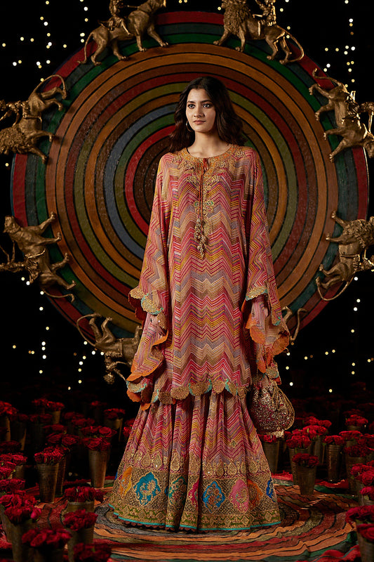 Pink Leheriya Kaftan & Gharara
