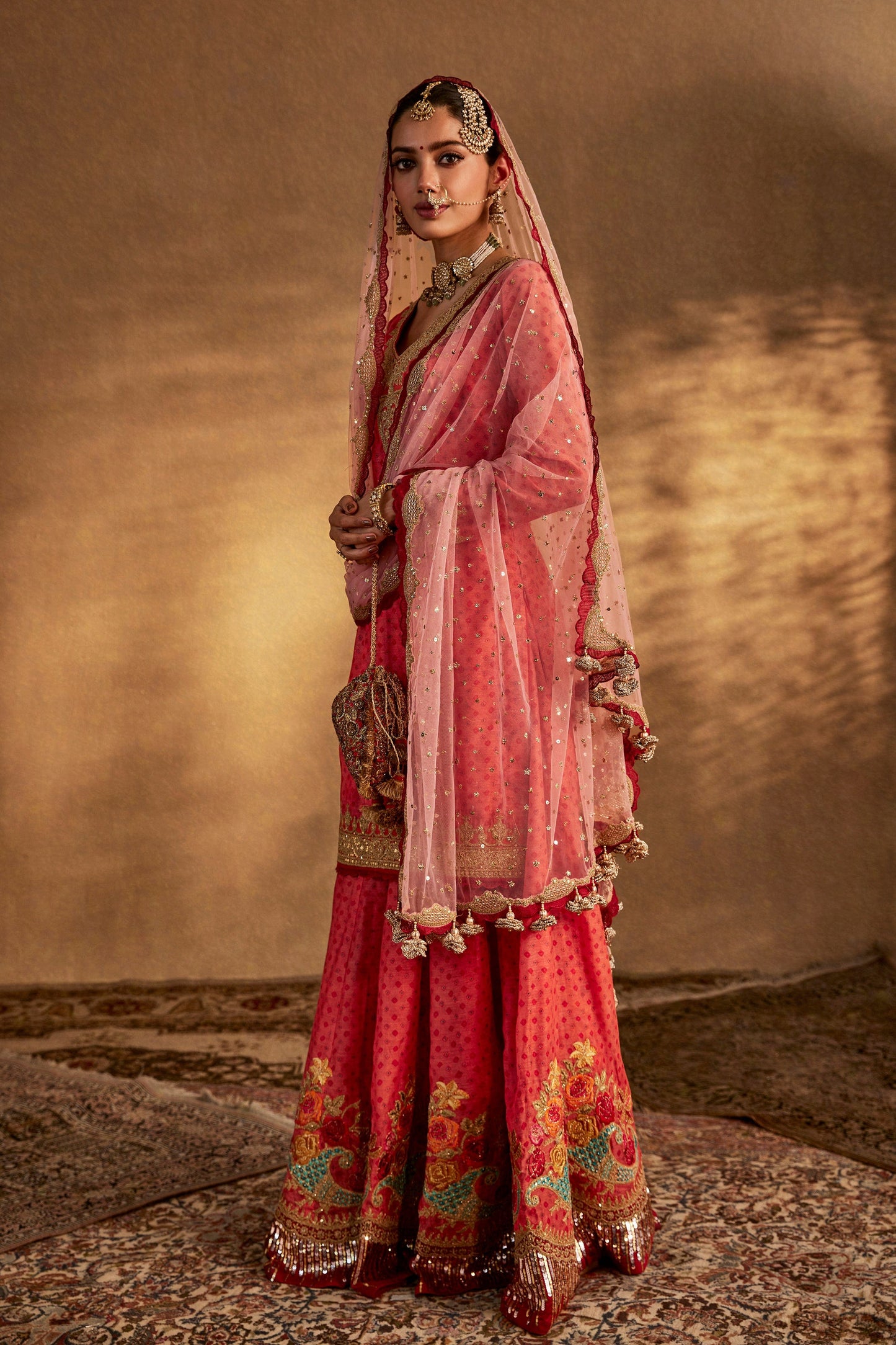 Coral Peach Sharara Set
