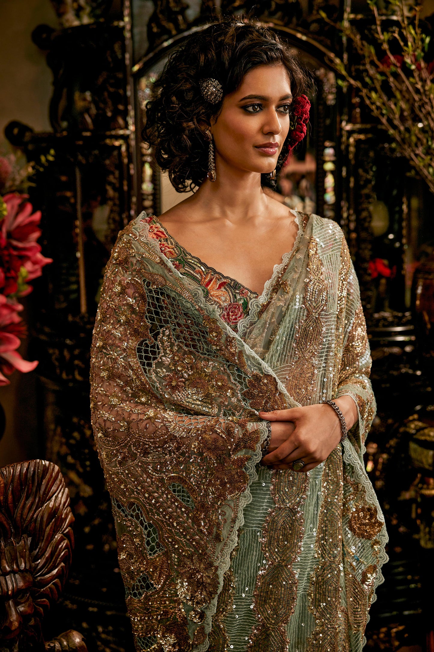 Frosted Blue "Potrait Of A Lady" Saree