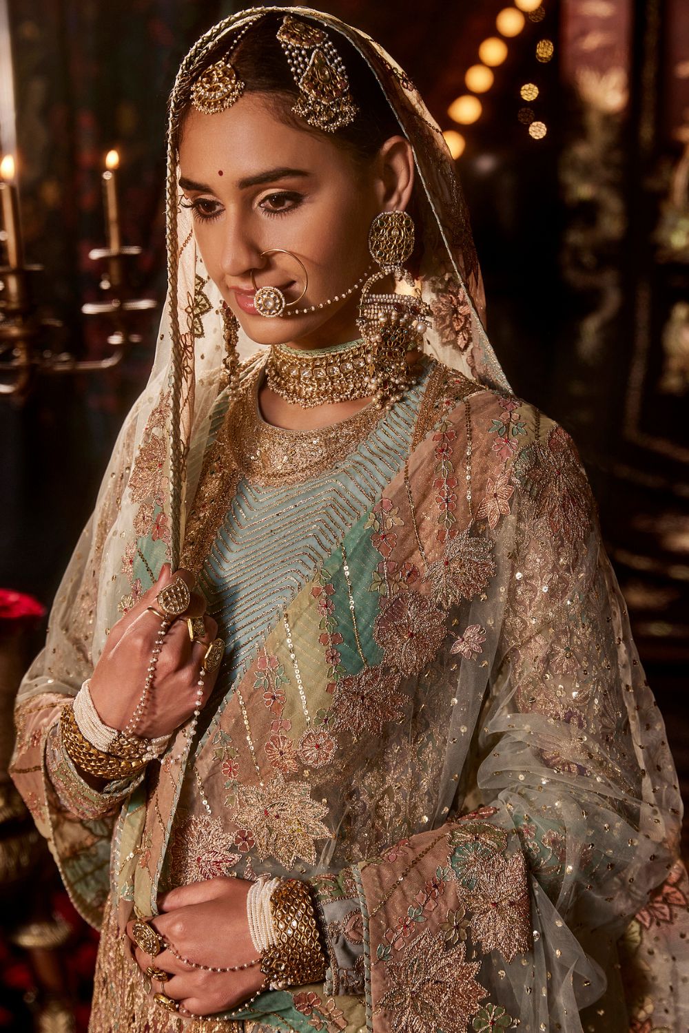 Pale Blue Mughal Jaali Angrakha