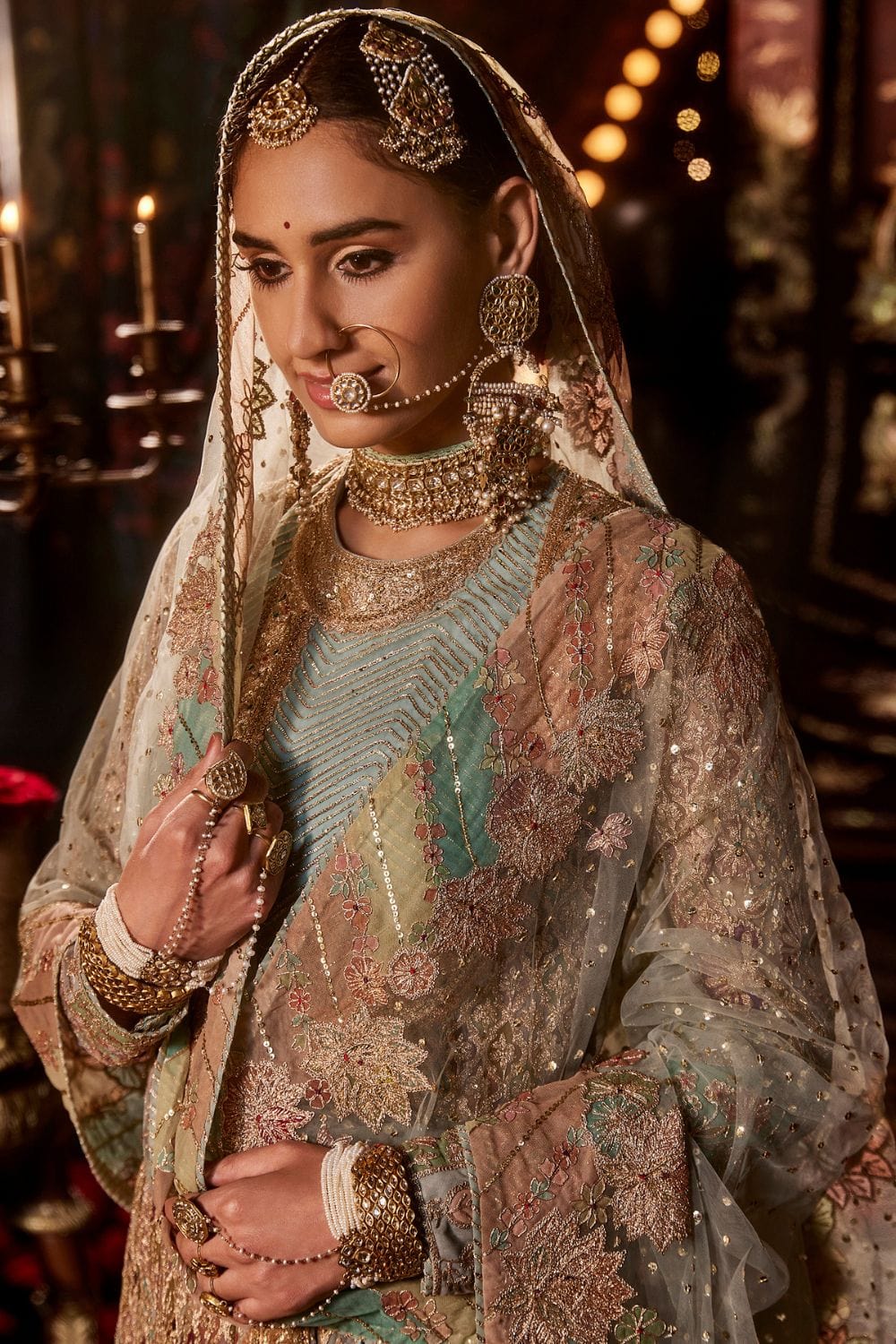 Pale Blue Mughal Jaali Angrakha