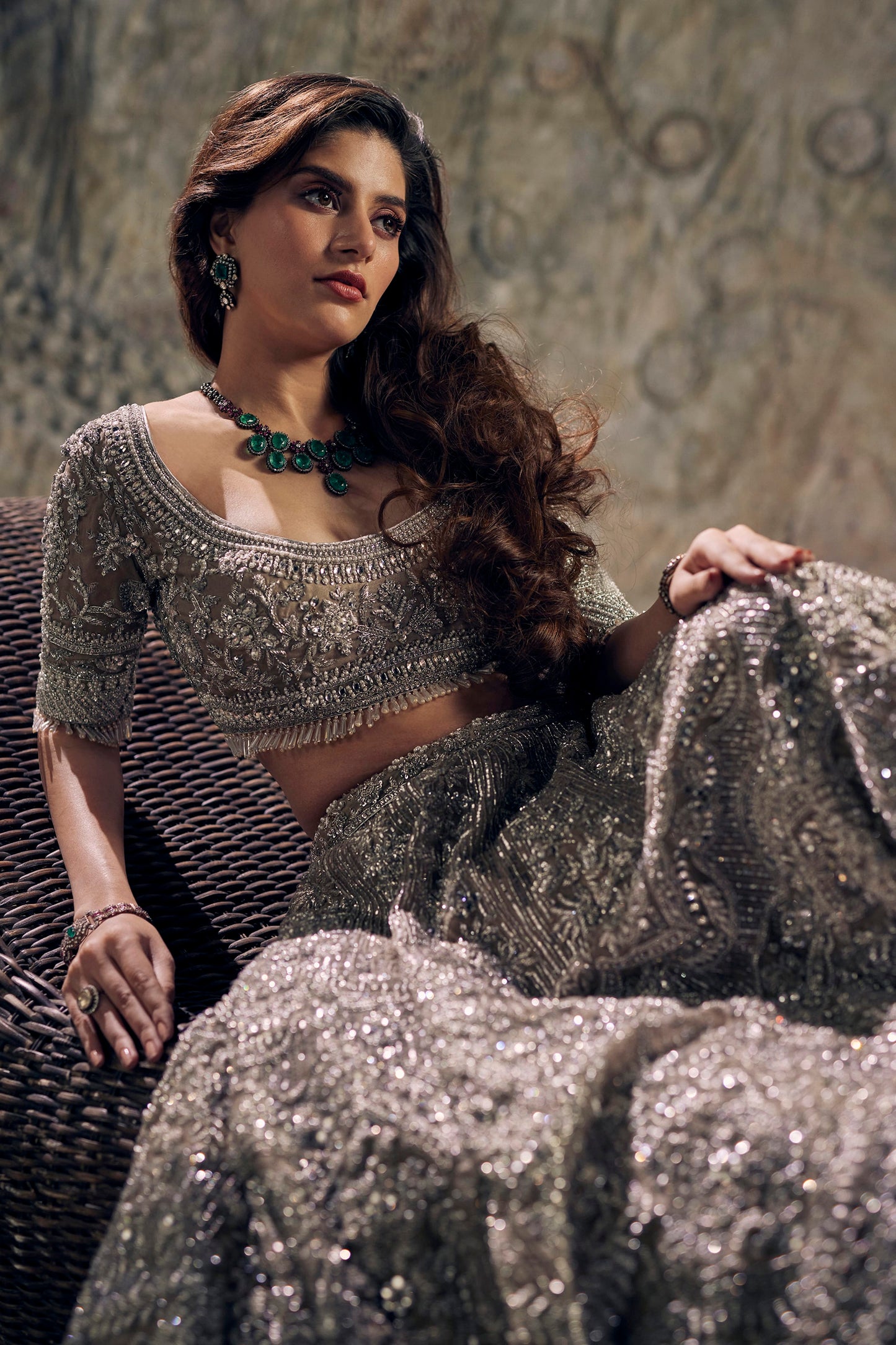 Silver Art Deco Floral Lehenga