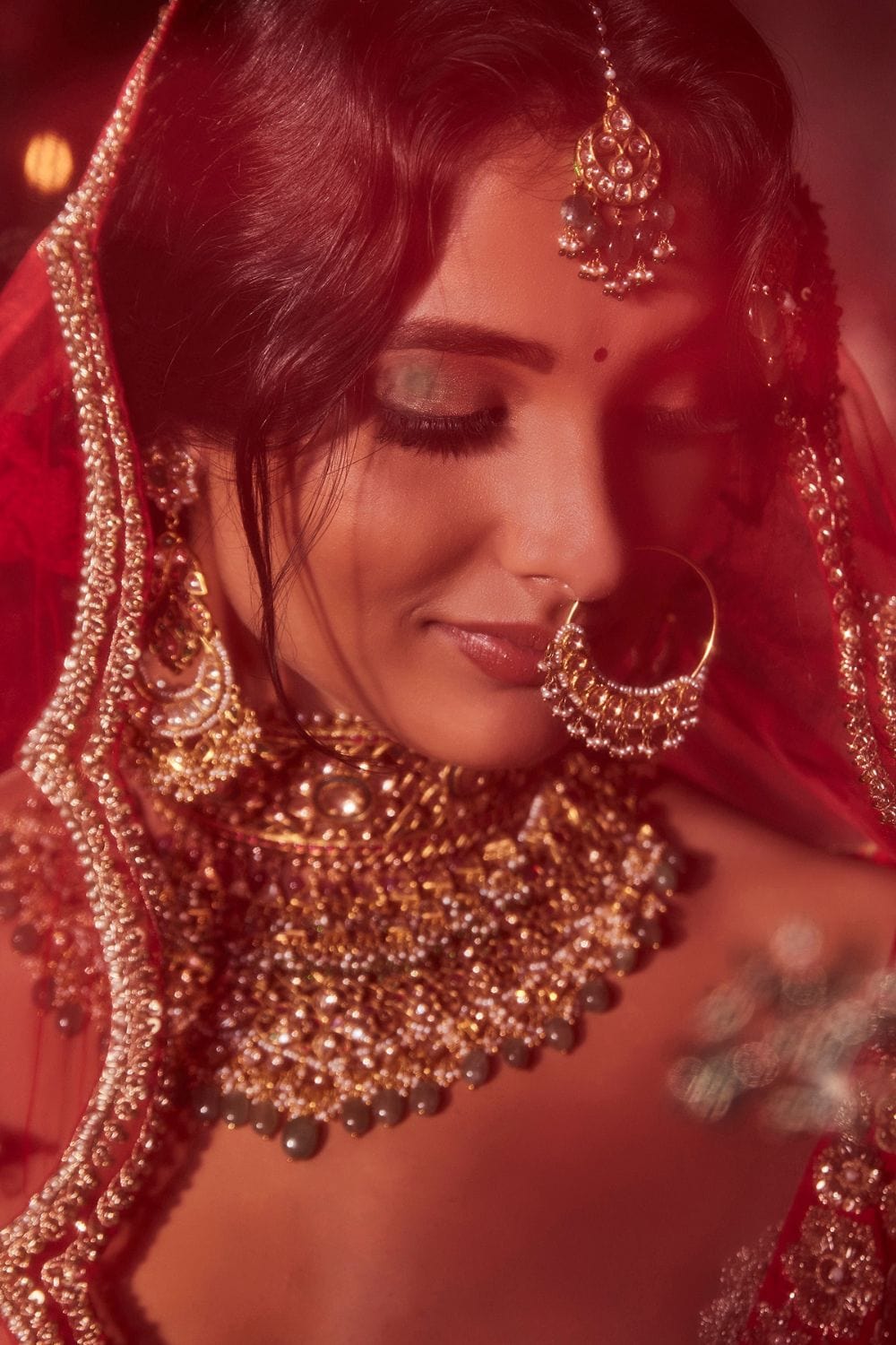 Deep Red Floral Lehenga Set